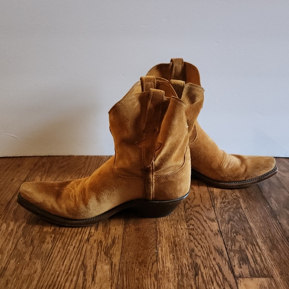 Lucchese Tan Elena Suede Ankle Cowboy Boots - Picture 10 of 14